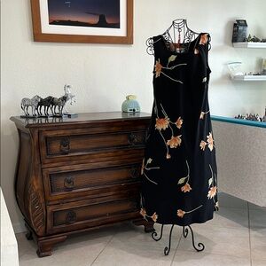 Vintage Studio One Black and Peach Floral Sleeveless Sundress (1-113)